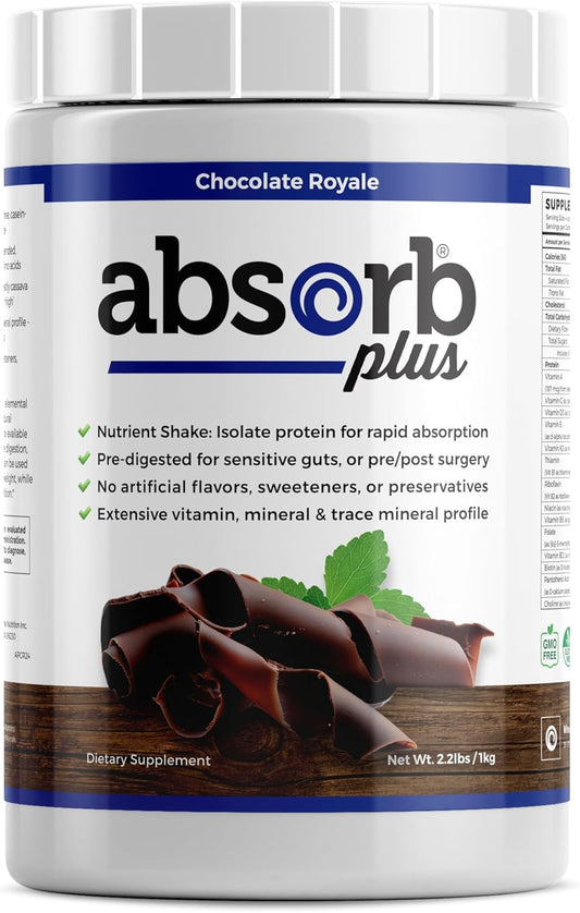 Chocolate Royale Absorb Plus Isolate Protein - Non-GMO, Gluten-Free, Lactose-Free Diet Supplement for Gut Health & Nutritional Support (2.2 Lbs)