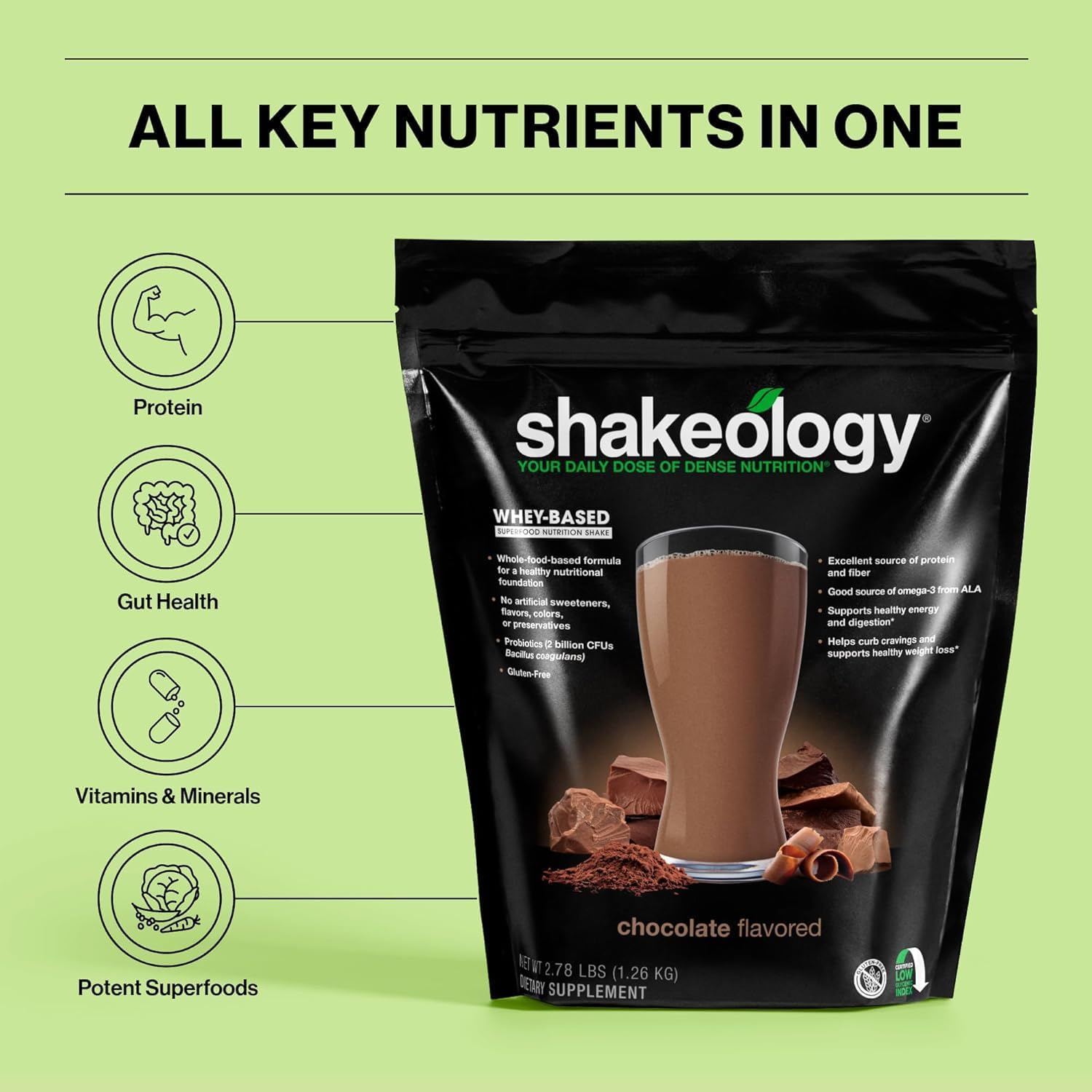 Chocolate Shakeology Whey Protein Powder Blend - Supports Weight Loss, Lean Muscle, Gut Health - Gluten-Free Superfood Shake with Vitamins & Minerals, 30 Servings