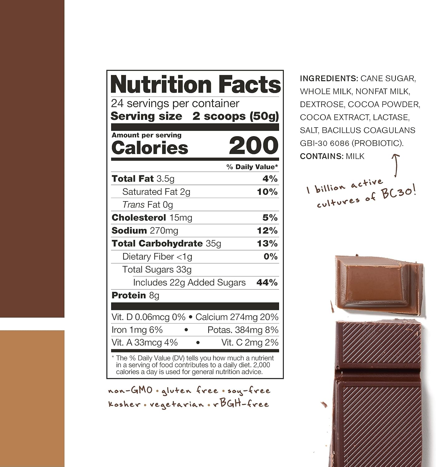 Chocolate Skratch Labs Post Workout Recovery Drink Mix - 41.6 oz, 24 Servings - Complete Milk Protein, Probiotics - Gluten Free, Kosher, Natural, Vegetarian