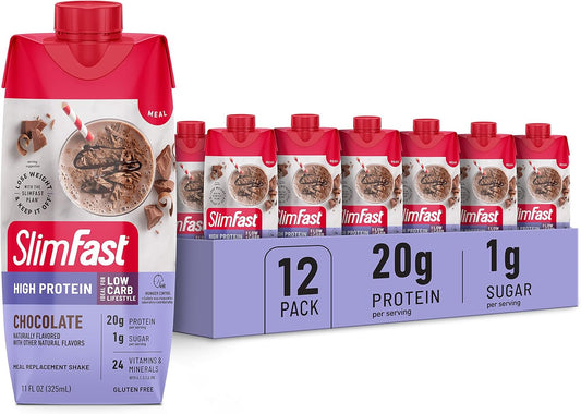 Chocolate SlimFast Protein Shake - Ready to Drink Meal Replacement Shake with 20g Protein, Low Carb, Low Sugar, 24 Vitamins & Minerals - 12 Count