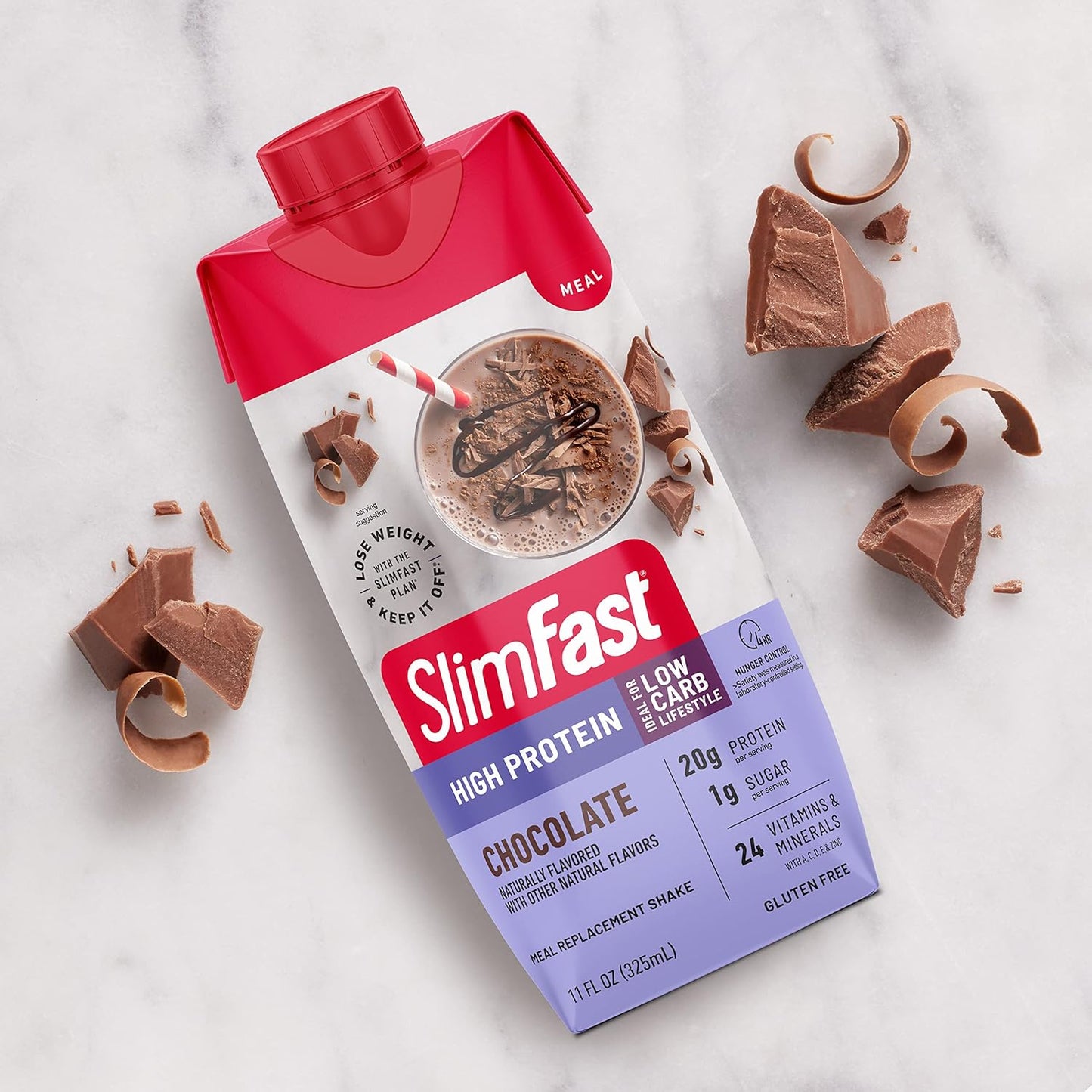 Chocolate SlimFast Protein Shake - Ready to Drink Meal Replacement Shake with 20g Protein, Low Carb, Low Sugar, 24 Vitamins & Minerals - 12 Count