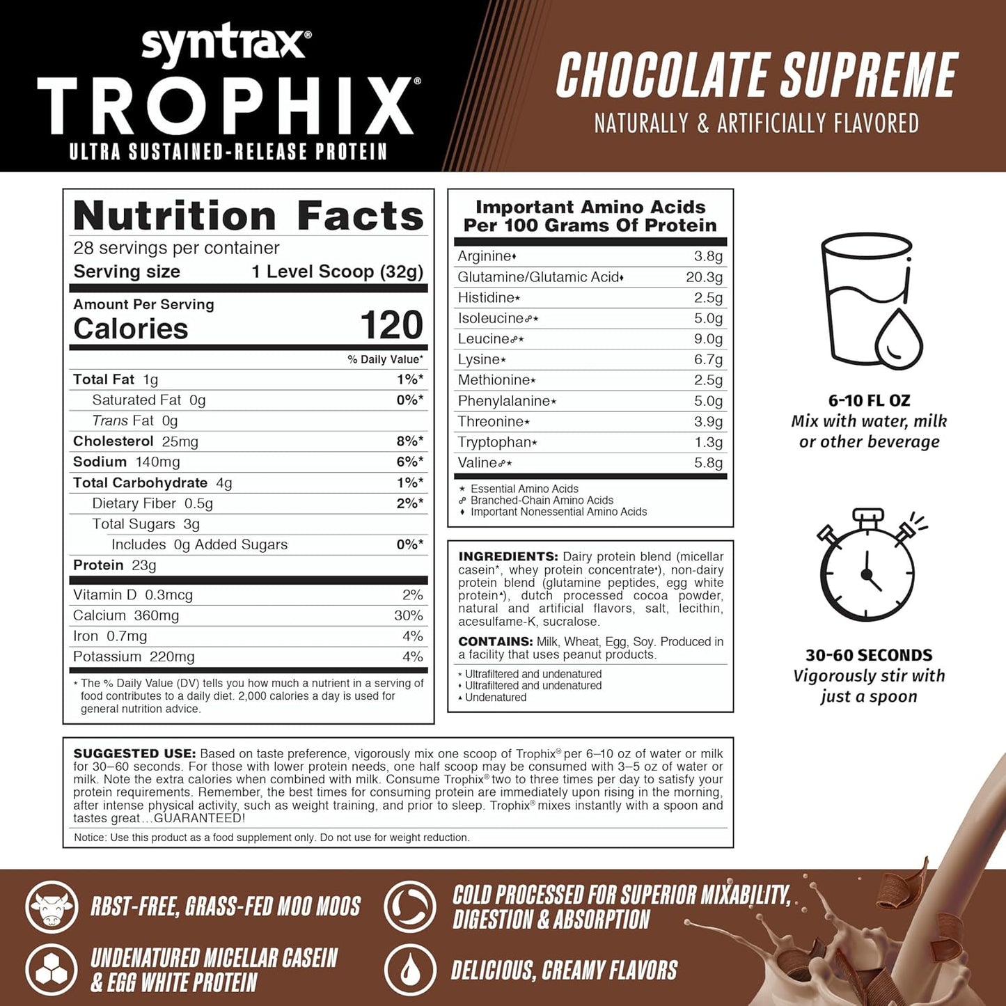 Chocolate Supreme Syntrax Nutrition Trophix Protein Powder - 2 lbs, Ultra Sustained-Release Blend