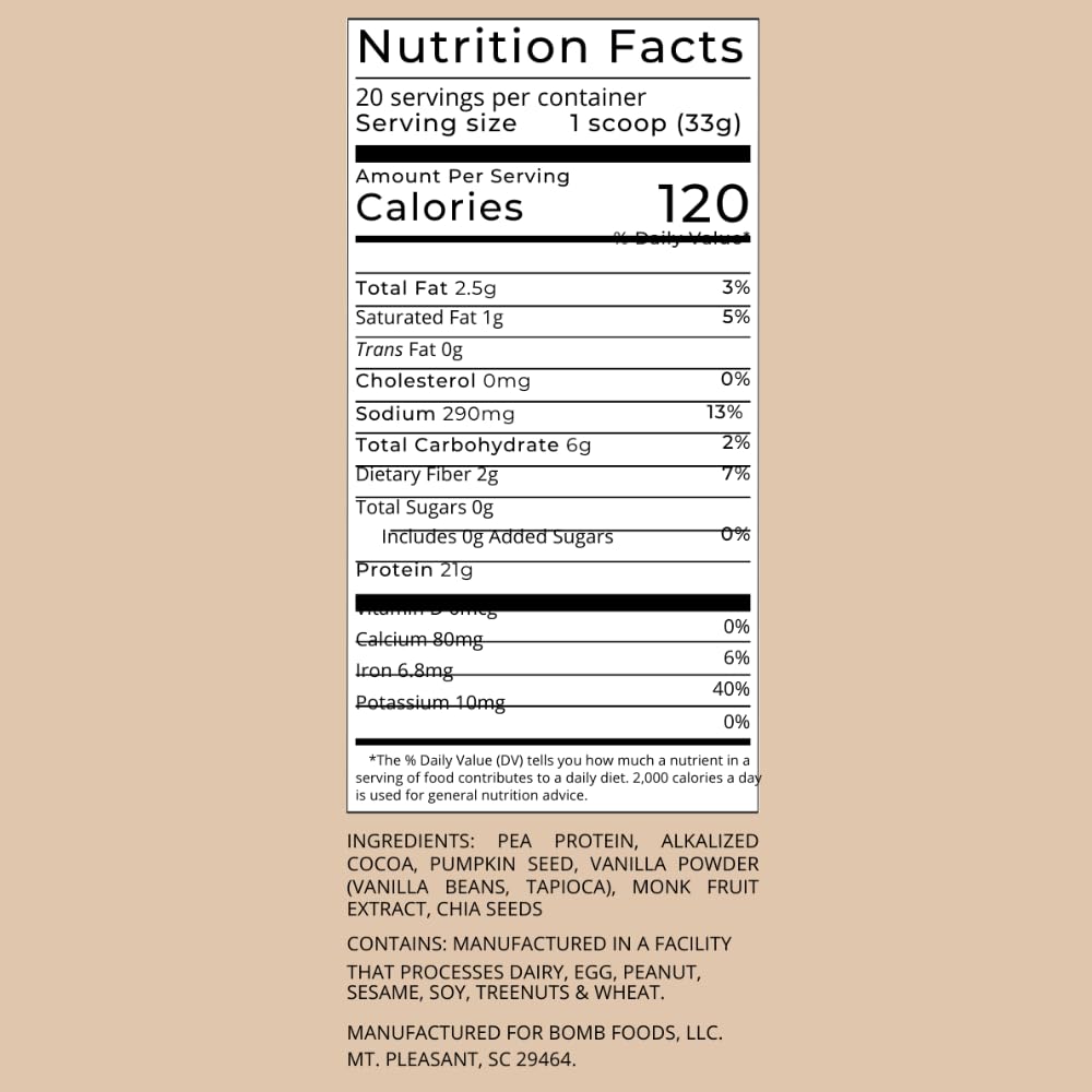 Chocolate & Vanilla Plant Protein Powder with 21g Protein, Amino Acids, Zero Sugar - Blender Bombs Bomb Co. - 60 Servings