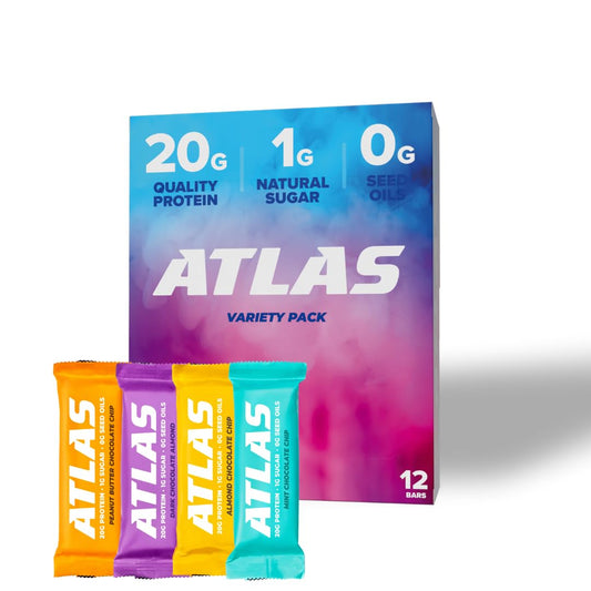 Chocolate Variety Atlas Protein Bars - 20g Protein, 1g Sugar, Clean Ingredients, Gluten Free - 12 Count Pack