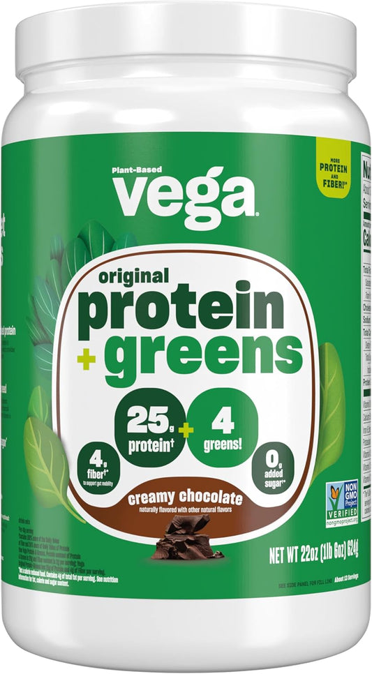 Chocolate Vega Protein and Greens Powder - 20g Plant-Based Protein with Veggies, Non-GMO, Vegan, Pea Protein - 1.3 lbs