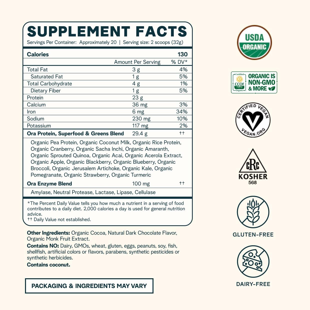 Chocolate Vegan Protein Powder - 23g Plant Protein, 20 Servings, Bloat-Free, Gluten Free, Non-GMO - Ideal for Women and Men, No Artificial Sweeteners