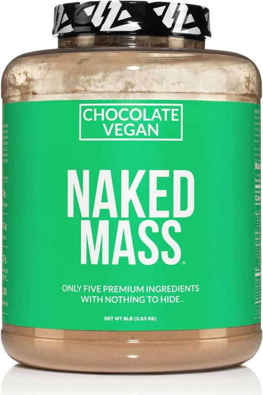 Chocolate Vegan Weight Gainer - Naked Nutrition Naked Mass - 8Lb Bulk, Non-GMO, Gluten-Free, Soy-Free, Dairy-Free - 1,280 Calories, No Artificial Ingredients