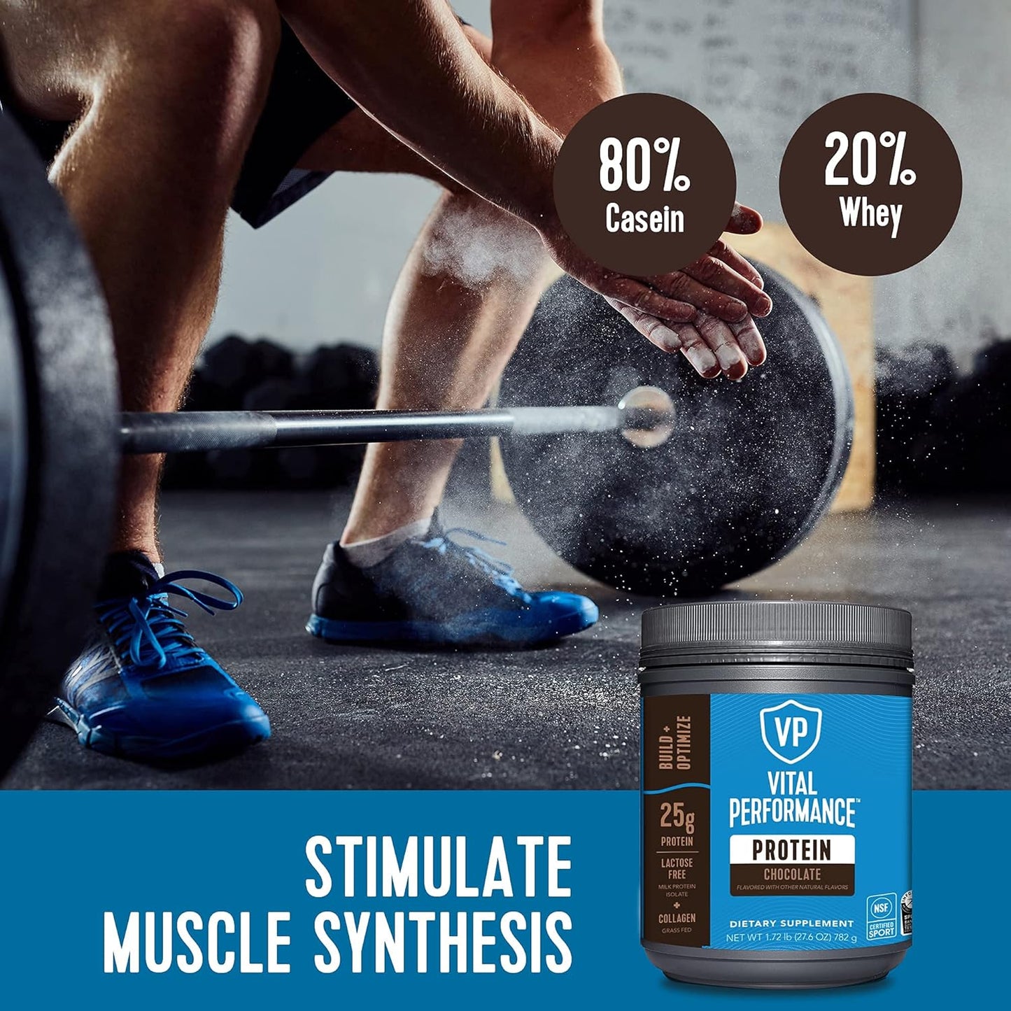 Chocolate Vital Proteins Performance Powder with 25g of NSF Certified Lactose-Free Milk Protein Isolate, 10g of Grass-Fed Collagen Peptides, 8g of EAAs, and 5g of BCAAs - Gluten-Free, 1.72lb