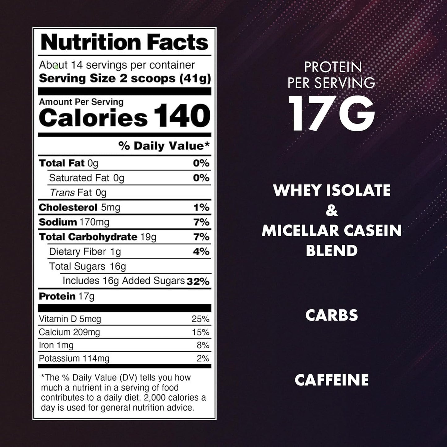 Chocolate Whey & Micellar Casein Protein Powder Blend with Carbohydrates & Caffeine for Rapid Recovery - Natural Ingredients, Muscle Repair & Glycogen Restoration - 14 Servings