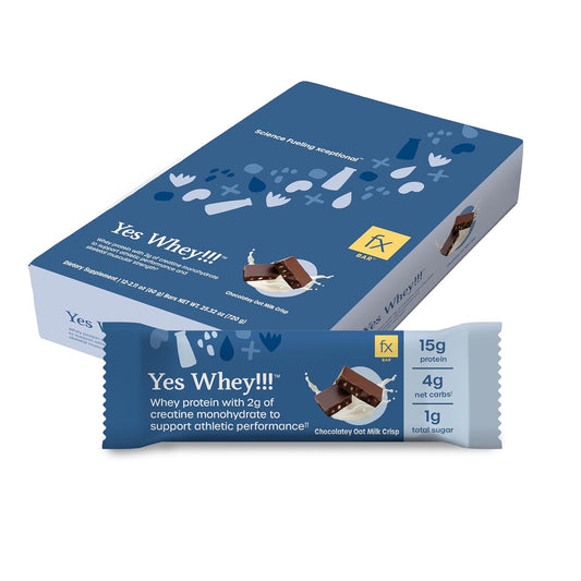Chocolate Whey Protein Bar with Creatine for Muscle Support - Low Sugar & Net Carbs - Soy-Free Oat Milk Crisp Flavor (12 Bars)
