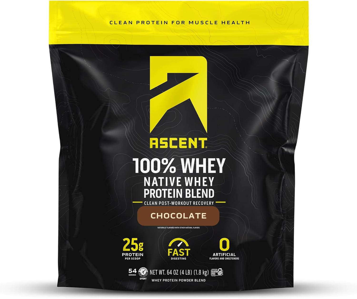 Chocolate Whey Protein Isolate Powder - Ascent 100% Whey, Post-Workout Supplement, 5.5g BCAA, 2.6g Leucine, Essential Amino Acids, Gluten-Free, Soy-Free, No Artificial Flavors, 4 lb