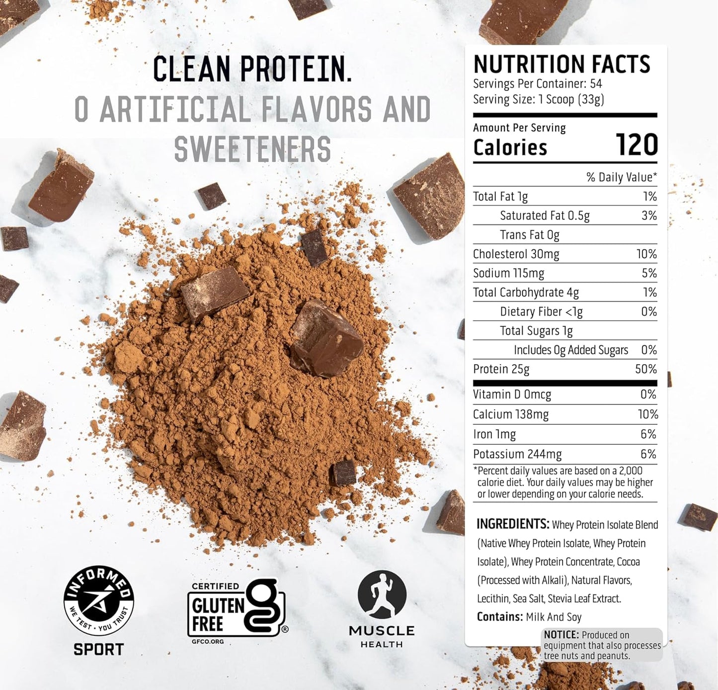 Chocolate Whey Protein Isolate Powder - Ascent 100% Whey, Post-Workout Supplement, 5.5g BCAA, 2.6g Leucine, Essential Amino Acids, Gluten-Free, Soy-Free, No Artificial Flavors, 4 lb