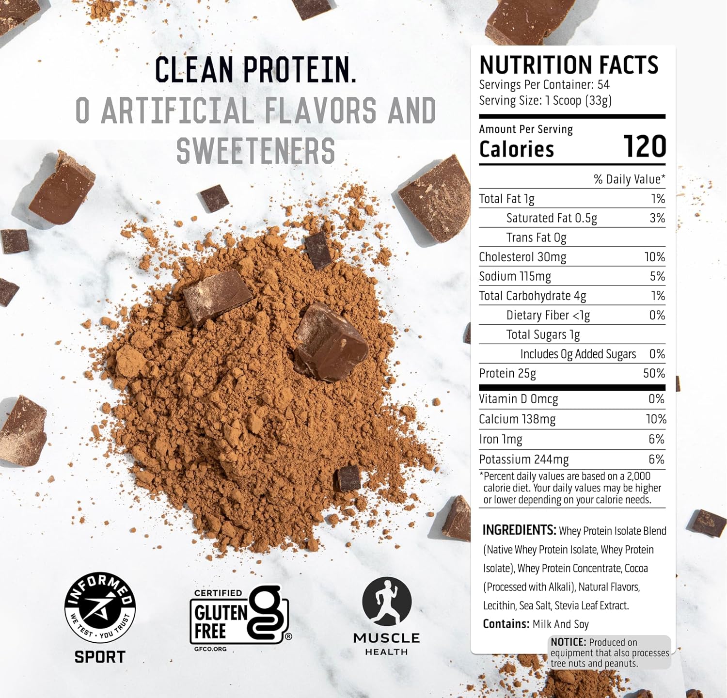 Chocolate Whey Protein Isolate Powder - Ascent 100% Whey, Post-Workout Supplement, 5.5g BCAA, 2.6g Leucine, Essential Amino Acids, Gluten-Free, Soy-Free, No Artificial Flavors, 4 lb