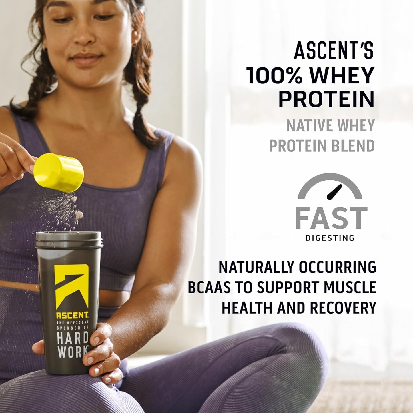 Chocolate Whey Protein Isolate Powder - Ascent 100% Whey, Post-Workout Supplement, 5.5g BCAA, 2.6g Leucine, Essential Amino Acids, Gluten-Free, Soy-Free, No Artificial Flavors, 4 lb