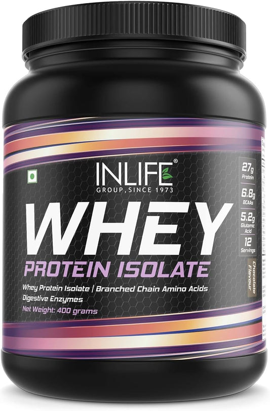 Chocolate Whey Protein Isolate Powder | 27g Protein Per Serving | Sports Nutrition Drink for Muscle Building (400 gm)