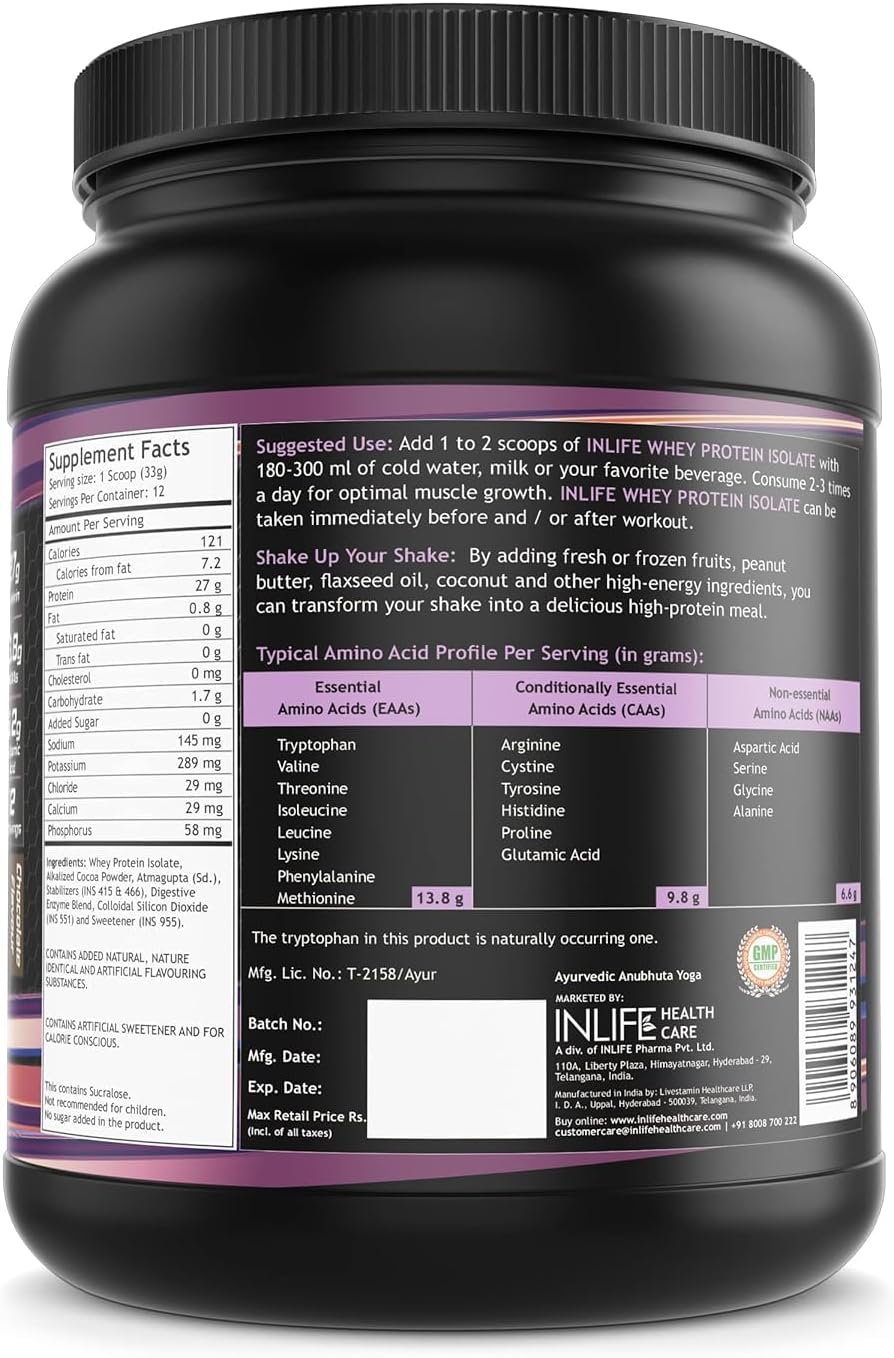 Chocolate Whey Protein Isolate Powder | 27g Protein Per Serving | Sports Nutrition Drink for Muscle Building (400 gm)