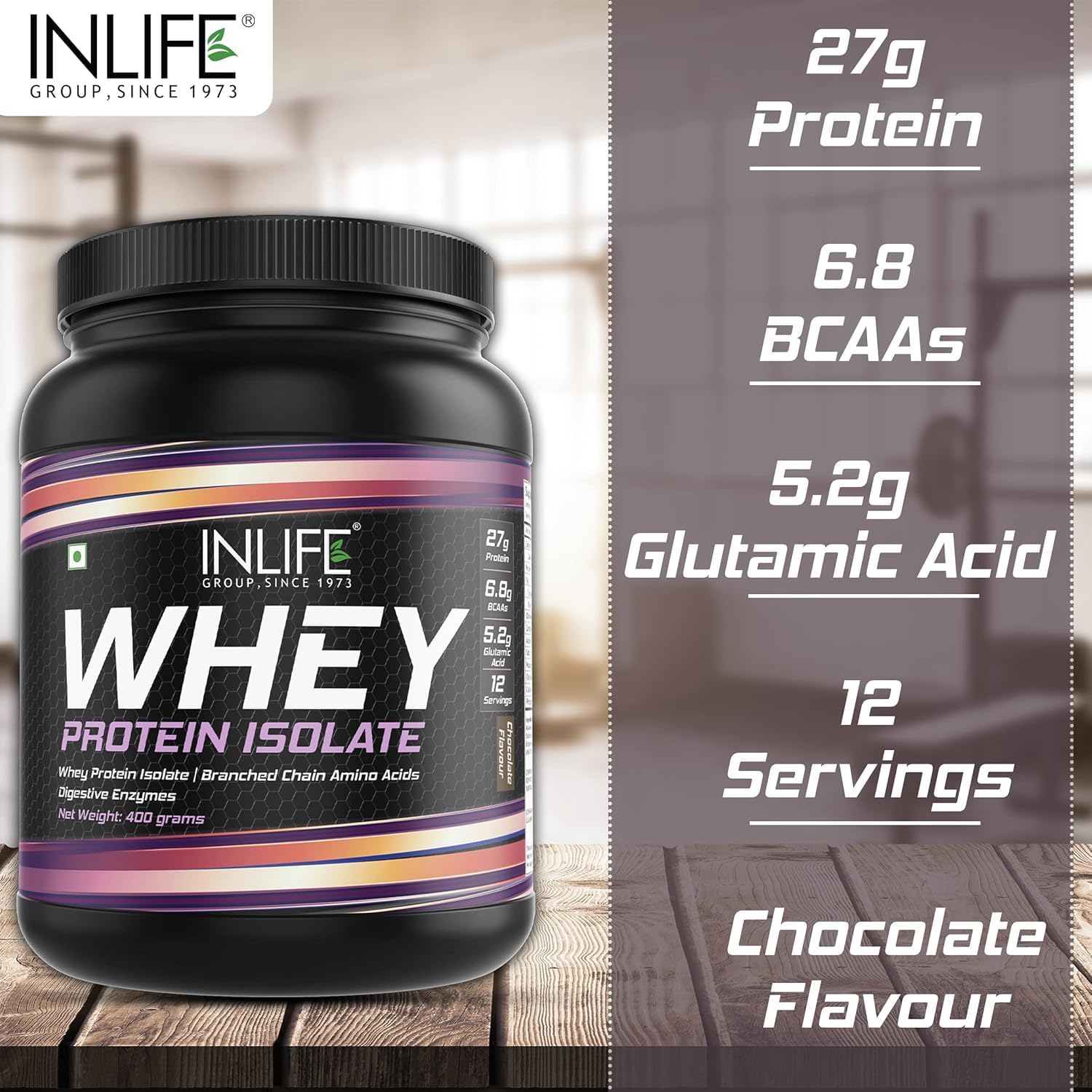 Chocolate Whey Protein Isolate Powder | 27g Protein Per Serving | Sports Nutrition Drink for Muscle Building (400 gm)