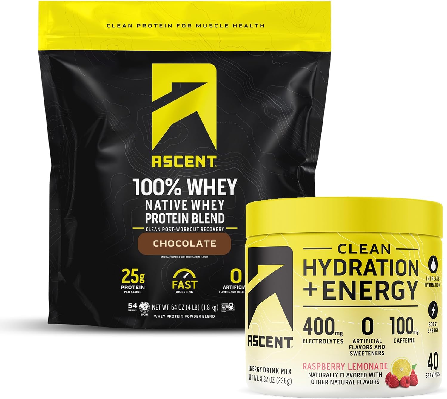 Chocolate Whey Protein Powder 4 lb + Raspberry Lemonade Electrolytes 40 Servings for Energy & Hydration