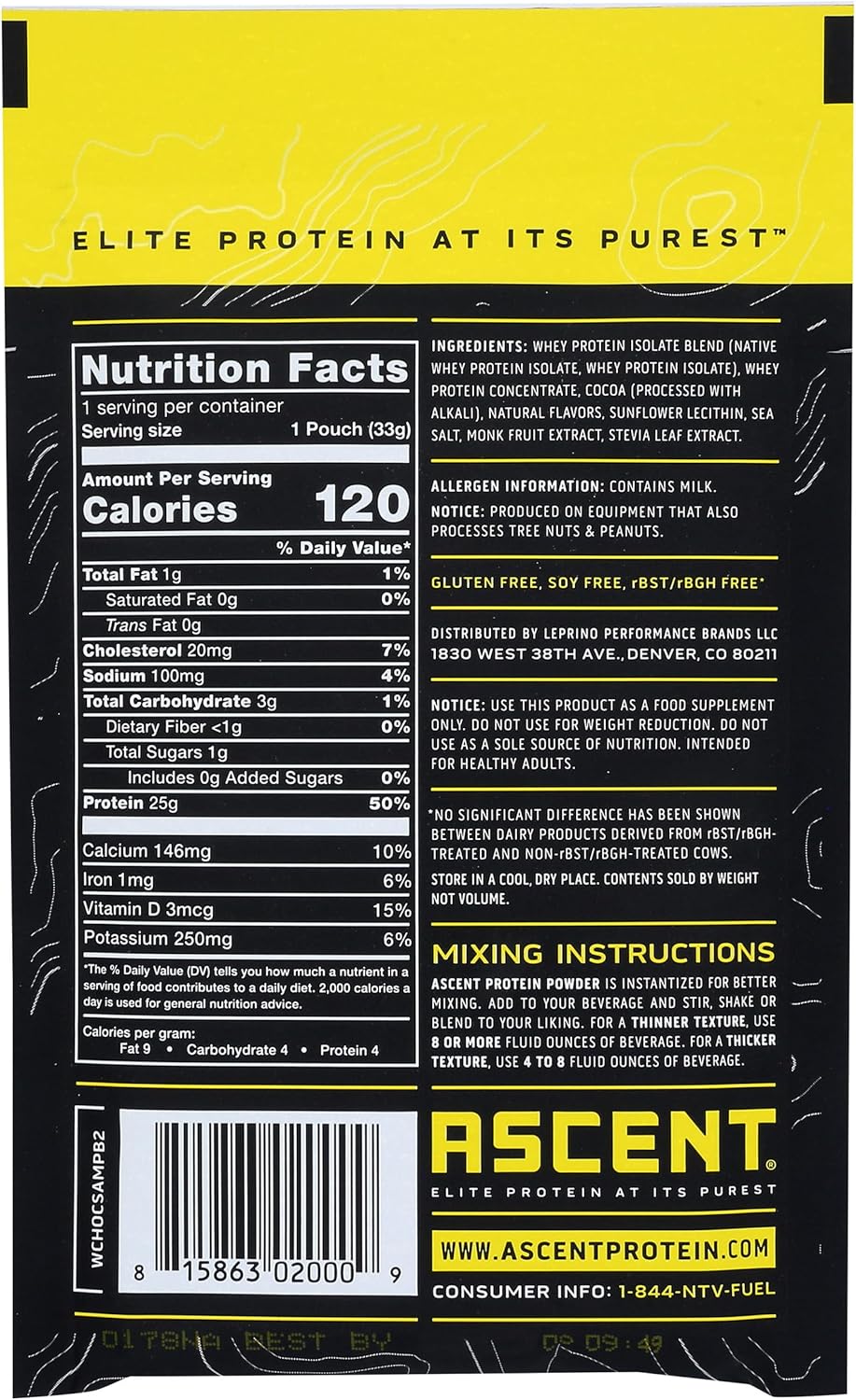 Chocolate Whey Protein Powder Packet - 1.16 OZ by Ascent