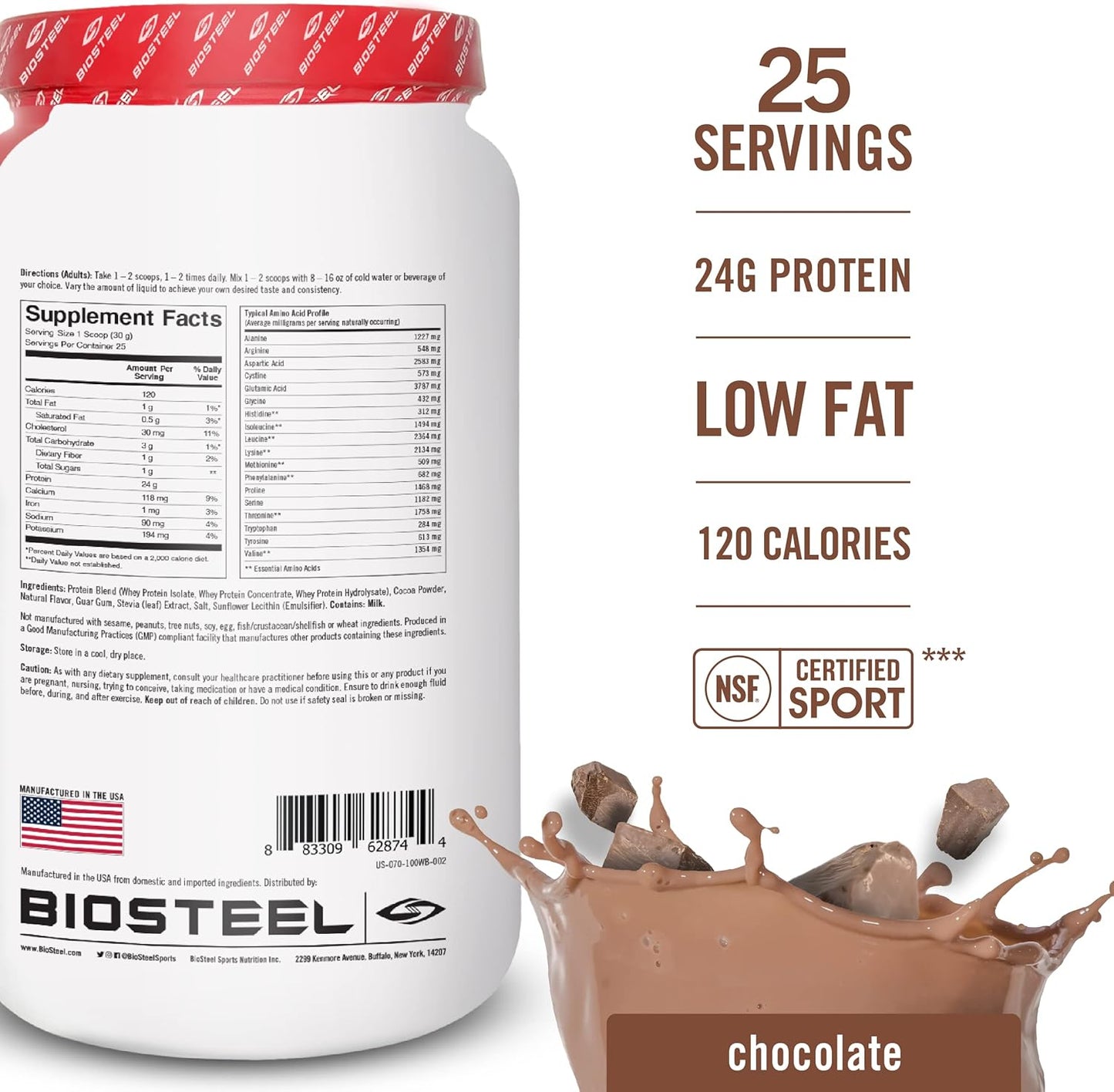 Chocolate Whey Protein Powder Supplement for Post Workout, 100% BioSteel Sports Formula, 25 Servings, 25.5 Ounces - Trusted by Pro Athletes, NSF Certified.