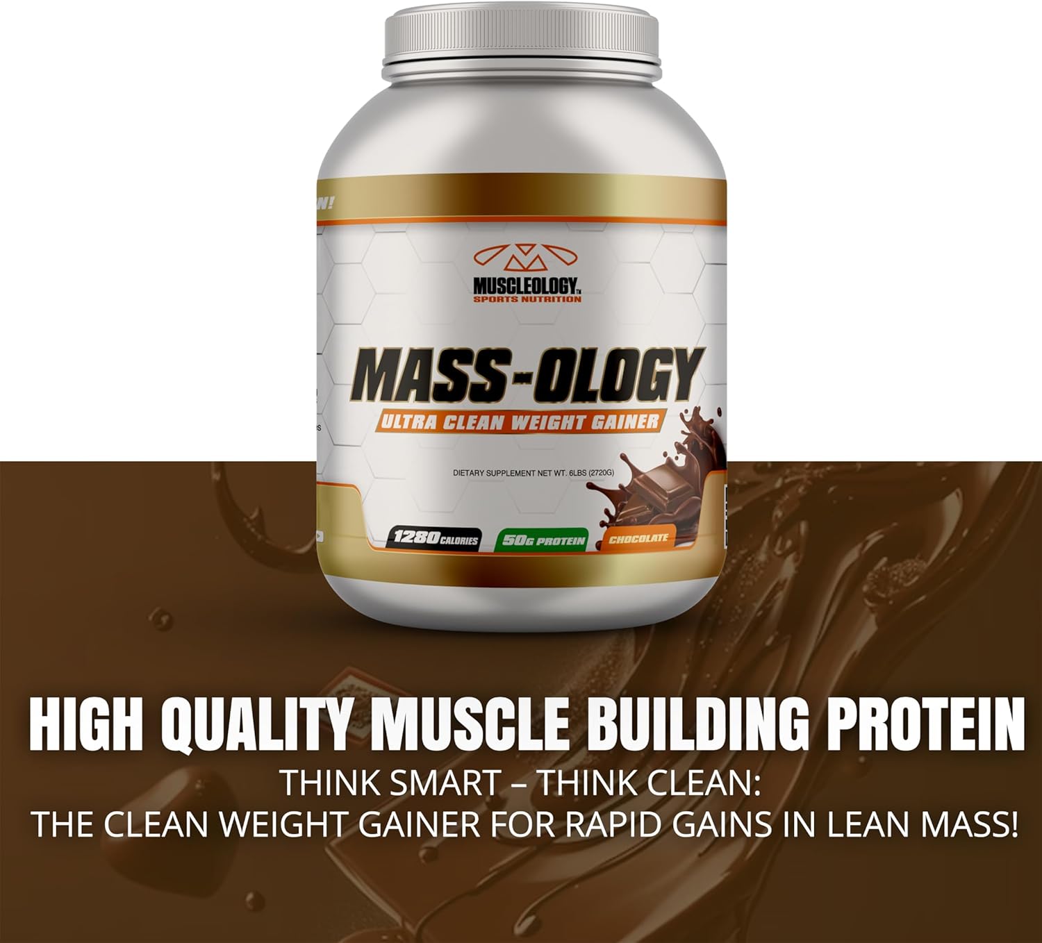 Chocolate Whey Protein Powder Weight Gainer for Muscle Building - 6 lbs for Men & Women by MUSCLEOLOGY