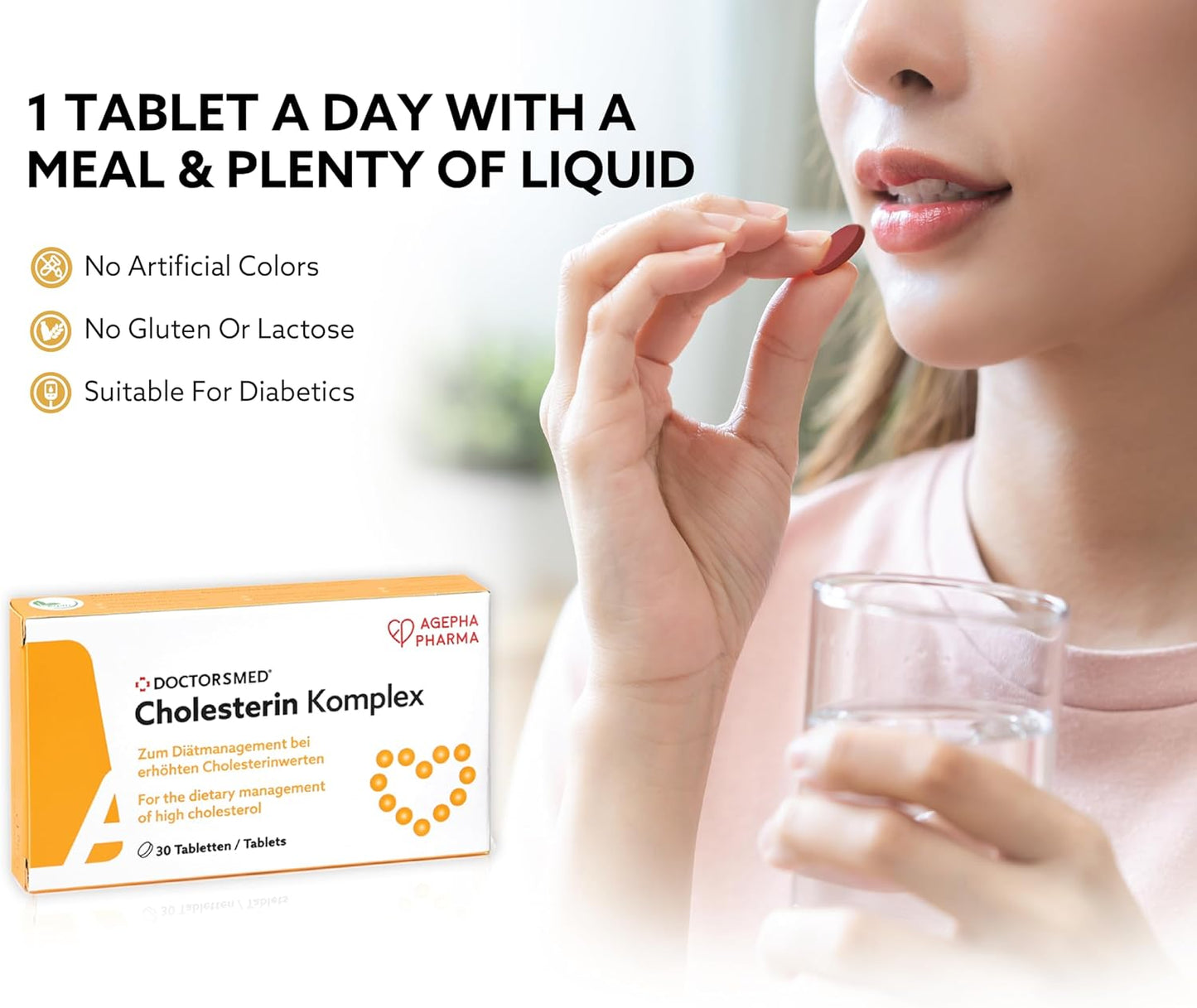 Cholesterin Komplex Supplement | 30 Vegan Tablets | Red Yeast Rice Extract with Monacolin K | Gluten-Free & Lactose-Free | Made in Europe