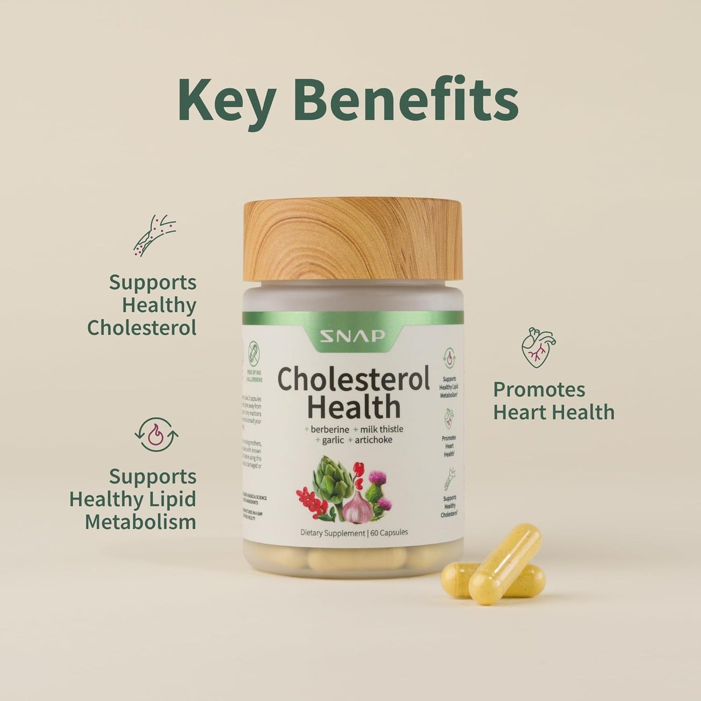 Cholesterol Health Support - Natural Heart Health Supplement, 60 Capsules by Snap Supplements