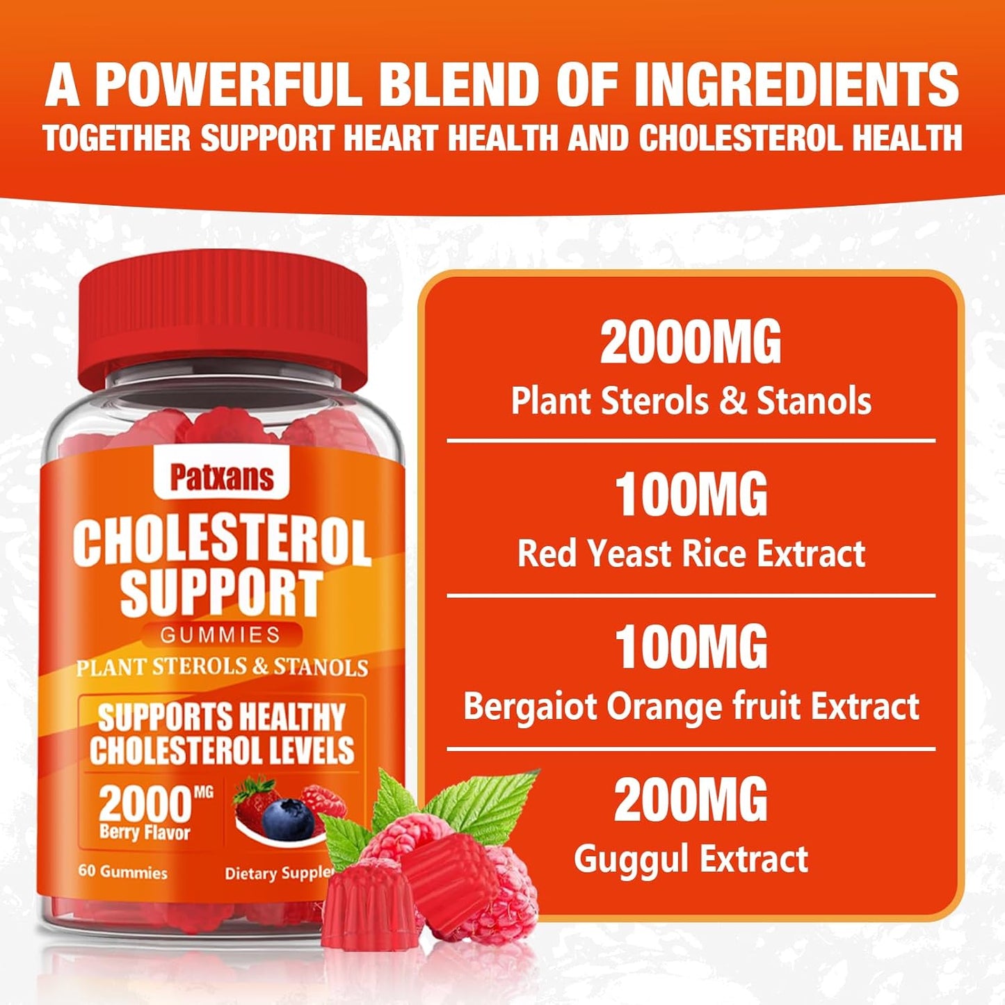 Cholesterol Support Gummies with 2000MG Plant Sterols, Mixed Berry Flavor, 60 Count - Boosts Healthy Cholesterol & Energy