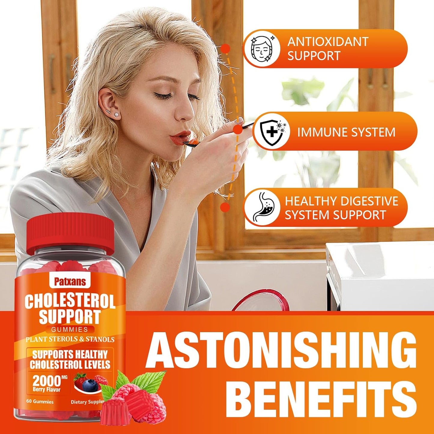 Cholesterol Support Gummies with 2000MG Plant Sterols, Mixed Berry Flavor, 60 Count - Boosts Healthy Cholesterol & Energy
