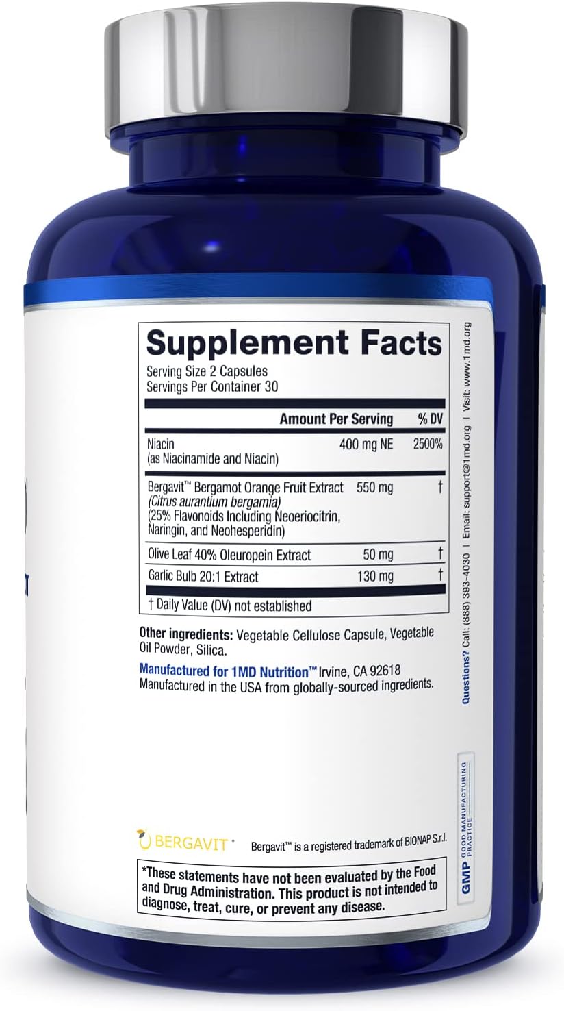 CholestMD Supplement with Olive Leaf Extract, Bergavit, Niacin, Garlic - 240 Capsules