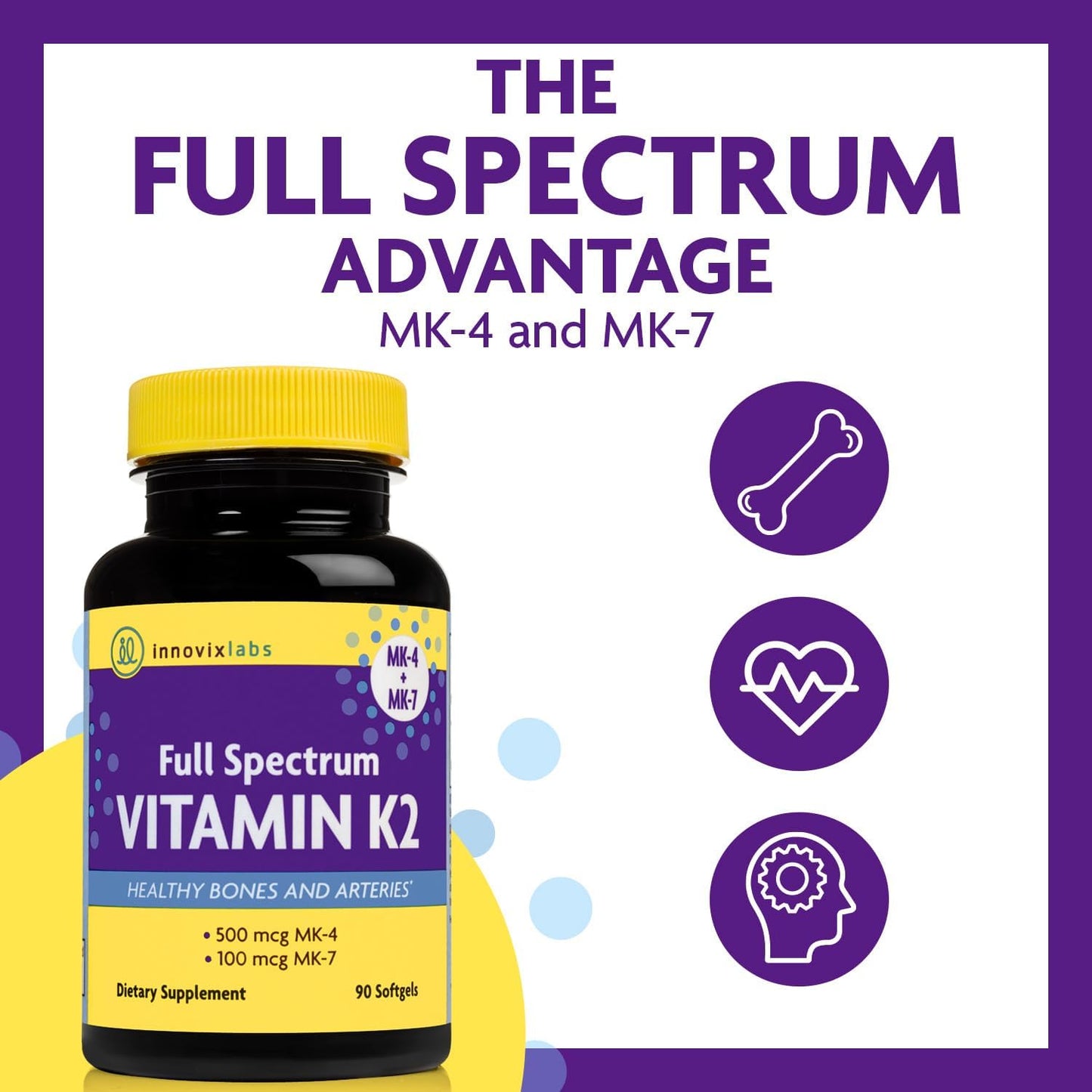 Choline Bitartrate 550mg & Vitamin K2 Bundle for Memory, Mood, Brain Health - 100 Capsules Choline & 90 Softgels Vitamin K2 - Cognitive Support