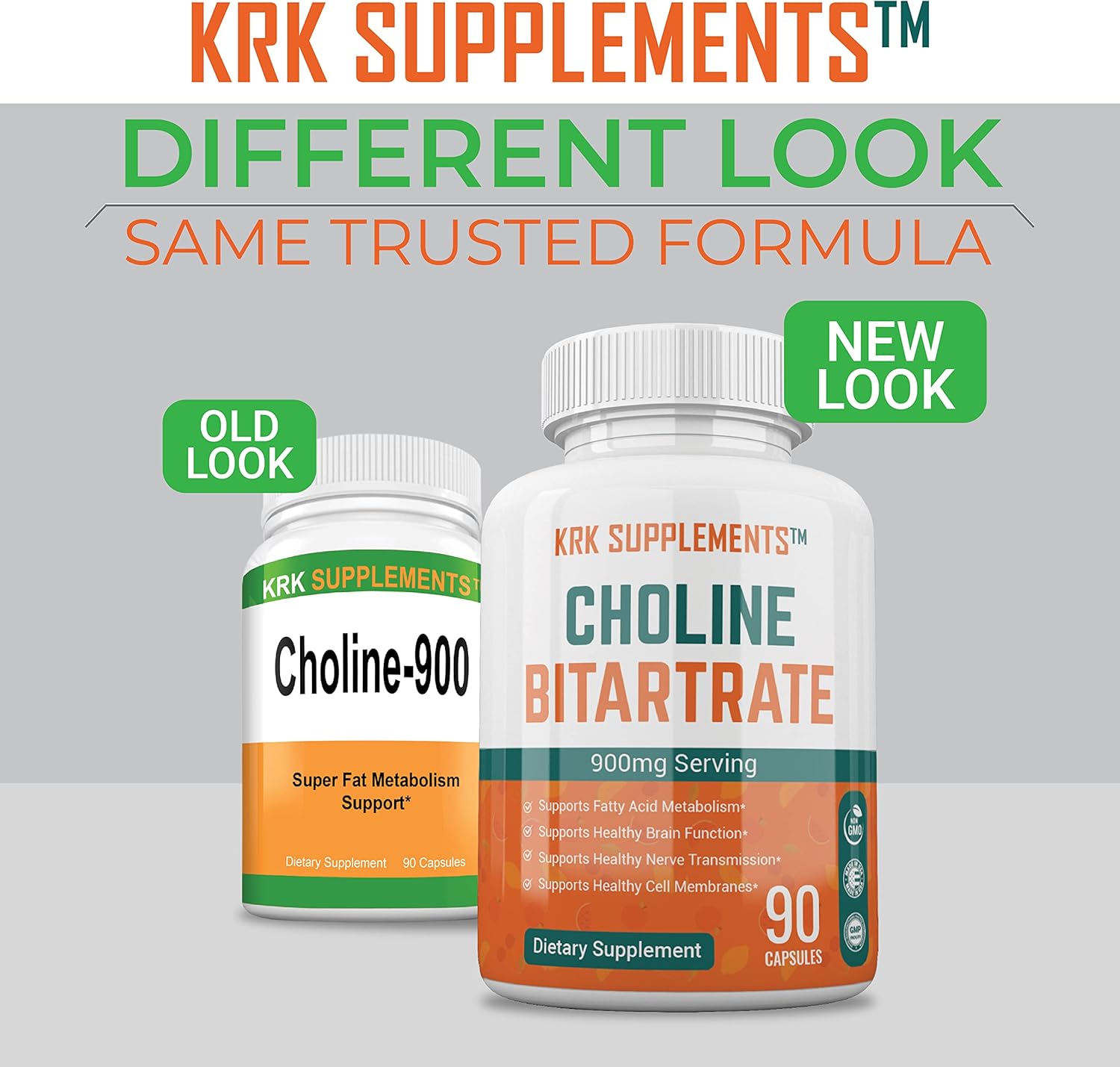 Choline Bitartrate 900mg - 3 Bottles, 270 Capsules by KRK Supplements