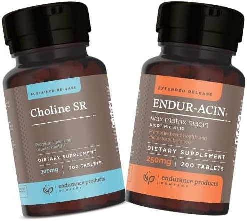 Choline Bitartrate & Niacin Sustained Release Bundle - 300mg & 250mg Tablets for Optimal Absorption & Endurance Support
