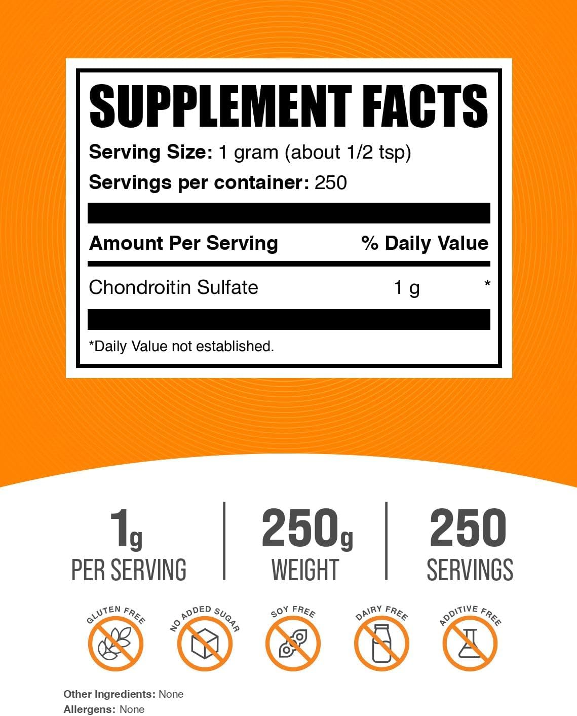 Chondroitin Sulfate Powder - 1000mg Supplements, Gluten Free, 250g (8.8 oz) - Pack of 1
