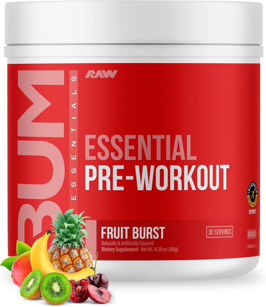Chris Bumstead RAW Essential Pre-Workout Powder (Fruit Burst) - Sports Nutrition Supplement for Men & Women - Energy Powder with Caffeine, L-Citrulline, L-Tyrosine, & Beta Alanine Blend