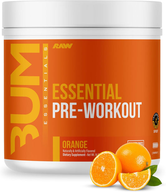 Chris Bumstead RAW Essential Pre-Workout Powder (Orange) - Energy Supplement for Men & Women with Caffeine, L-Citrulline, L-Tyrosine, Beta Alanine Blend