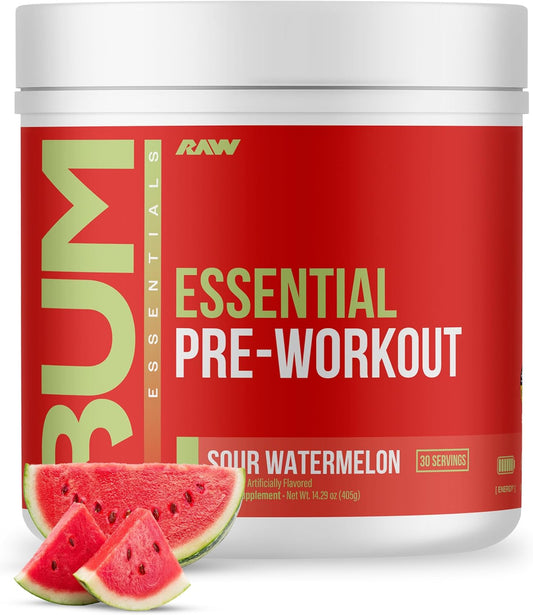 Chris Bumstead RAW Essential Pre-Workout Powder (Sour Watermelon) - Energy Boost for Men & Women with Caffeine, L-Citrulline, L-Tyrosine, Beta Alanine - Sports Nutrition Supplement