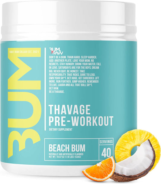 Chris Bumstead Thavage Beach Bum Pre Workout Powder - Sports Nutrition Supplement for Men & Women - Hydration, Mental Focus, Energy - 40 Servings
