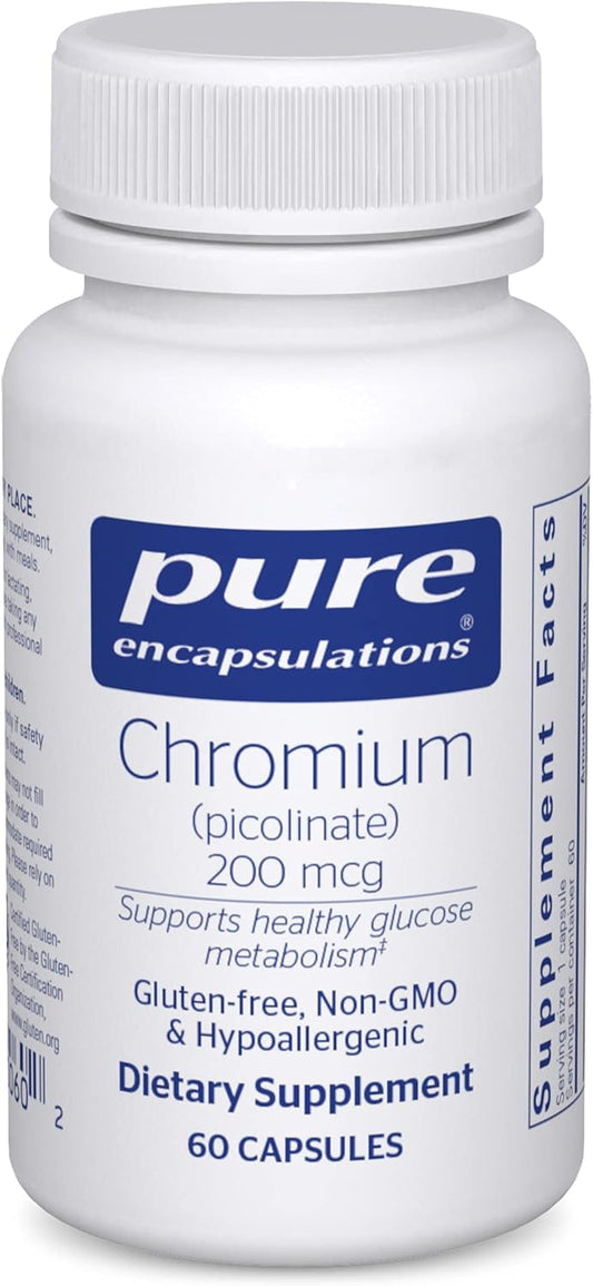 Chromium Picolinate 200 mcg Capsules for Healthy Metabolism Support | Hypoallergenic Supplement by Pure Encapsulations | 60 Count