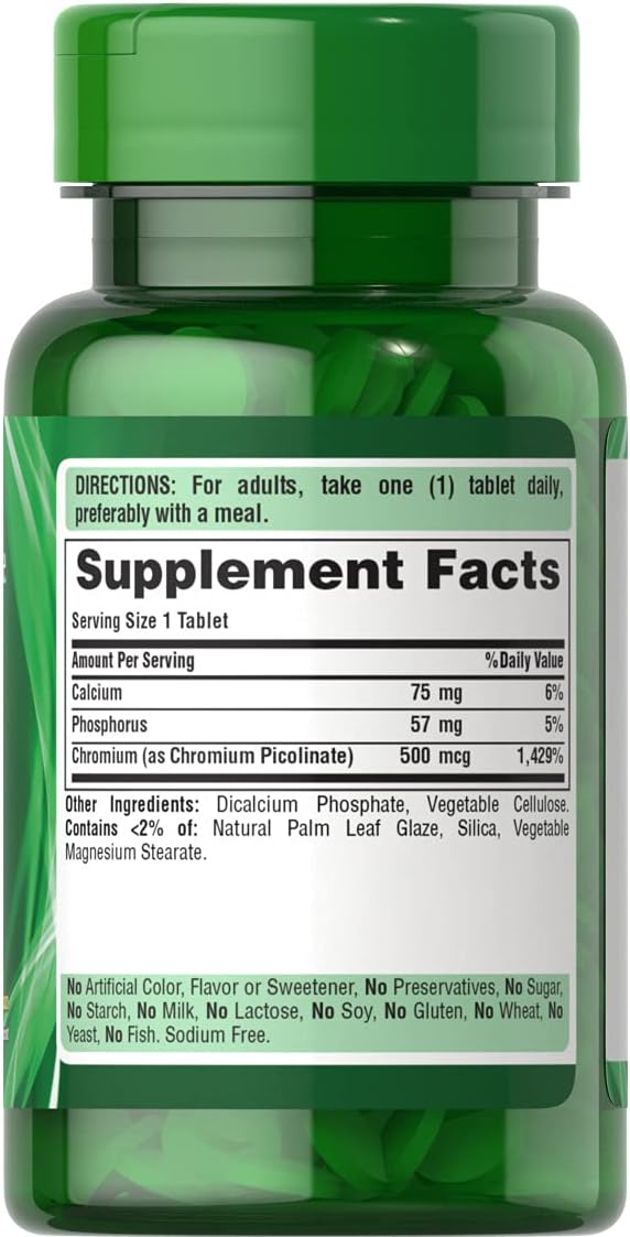 Chromium Picolinate 500mcg Yeast Free Supplement - Pack of 2 (200 Capsules) by Puritan's Pride