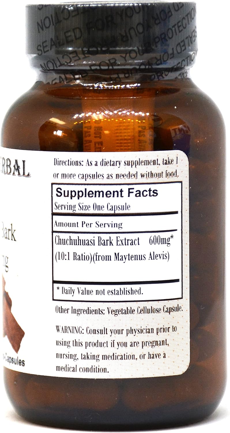Chuchuhuasi Bark Extract Capsules - 10:1 Extract, 600mg Per Capsule - Stamina and Vitality Support - 60 Vegan, Kosher, Halal - Glass Bottled