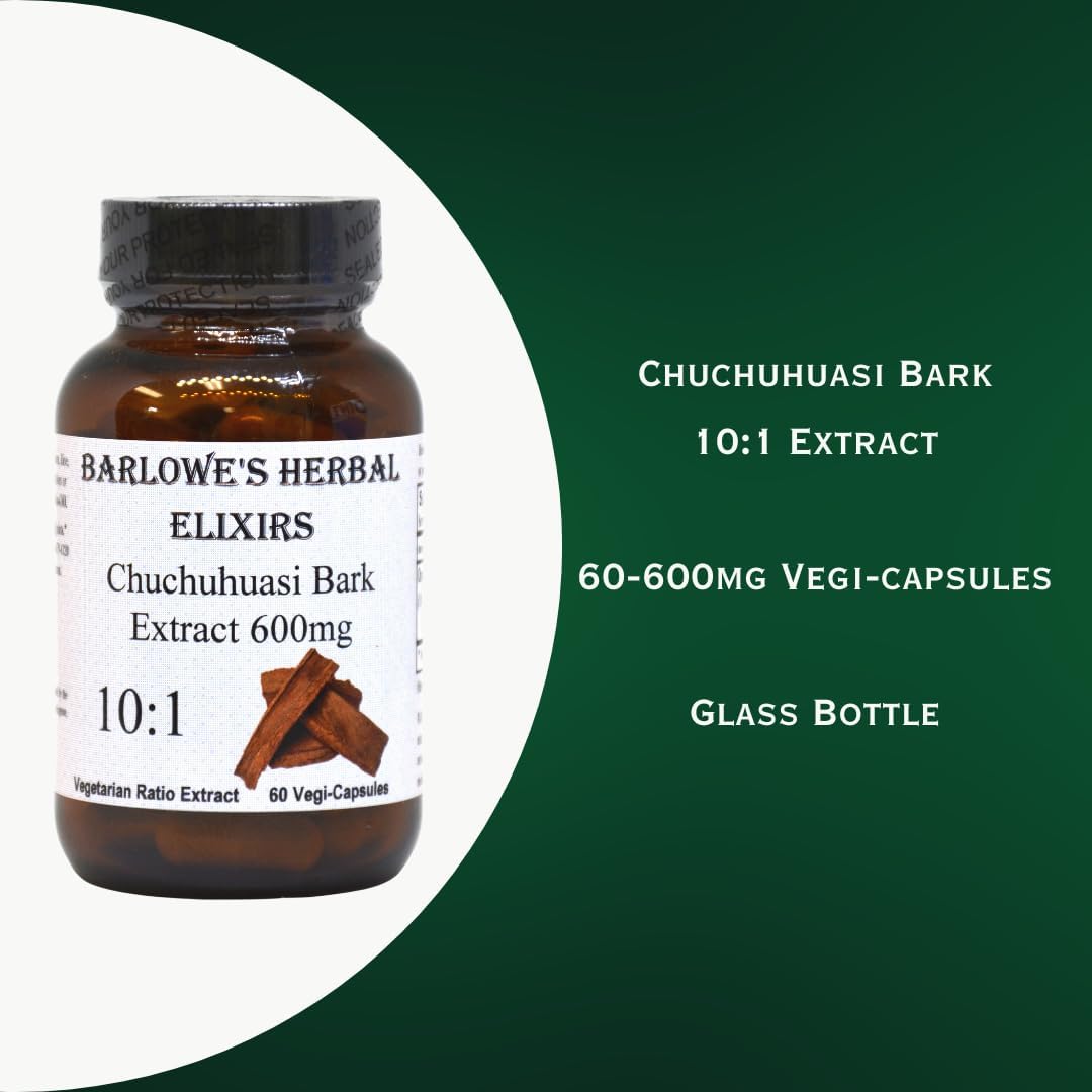 Chuchuhuasi Bark Extract Capsules - 10:1 Extract, 600mg Per Capsule - Stamina and Vitality Support - 60 Vegan, Kosher, Halal - Glass Bottled