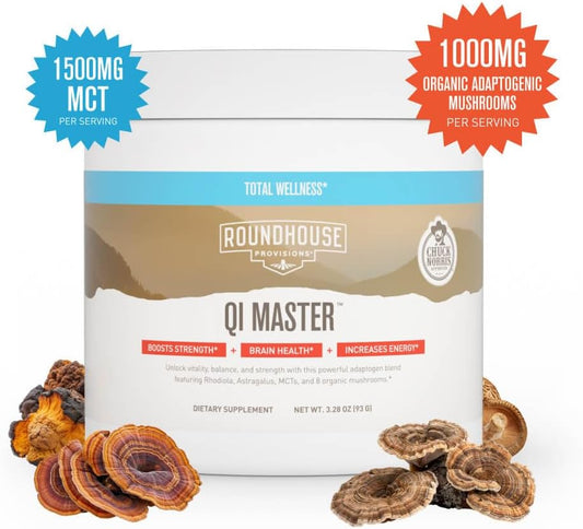 Chuck Norris' Roundhouse Provision Qi Master Adaptogen Blend with Astragalus Root, Rhodiolife Extract, MCT, and 8 Organic Mushrooms - 30 Scoops