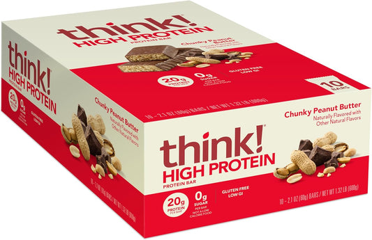 Chunky Peanut Butter think! Protein Bars - High Protein, Gluten Free, Kosher Friendly Snacks - 2.1 Oz Bars, 10 Count Pack