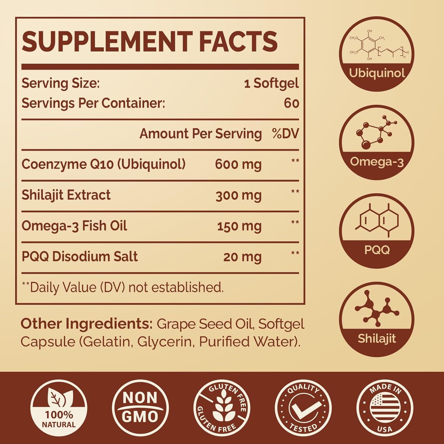 Ciaceae Ubiquinol CoQ10 Softgels - 600 MG with Omega-3, Shilajit, PQQ - Advanced Dual-Delivery Coenzyme-Q10 - Active CoQ10 Ubiquinol Supplement - Fertility, Antioxidant, Heart, Brain, Energy - 180 Servings