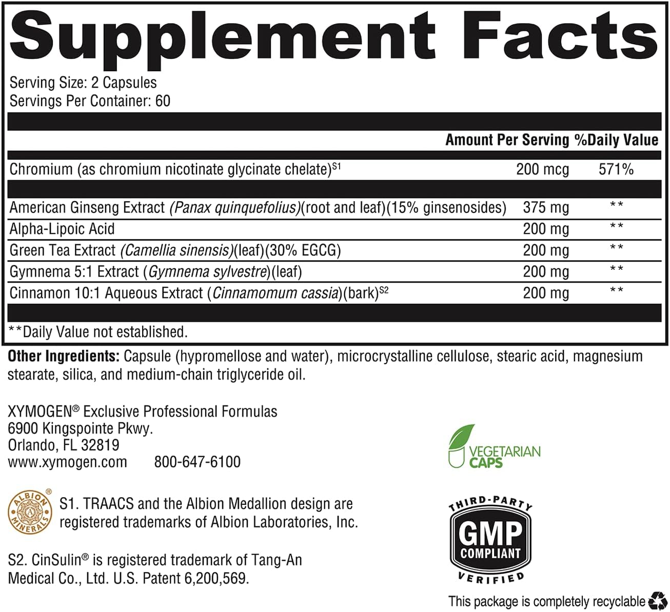 CinnDromeX Metabolic Health Support Supplement with Cinnamon, Chromium, ALA, Ginseng, Green Tea - 120 Capsules for Healthy Blood Lipid Levels and Nerve Function