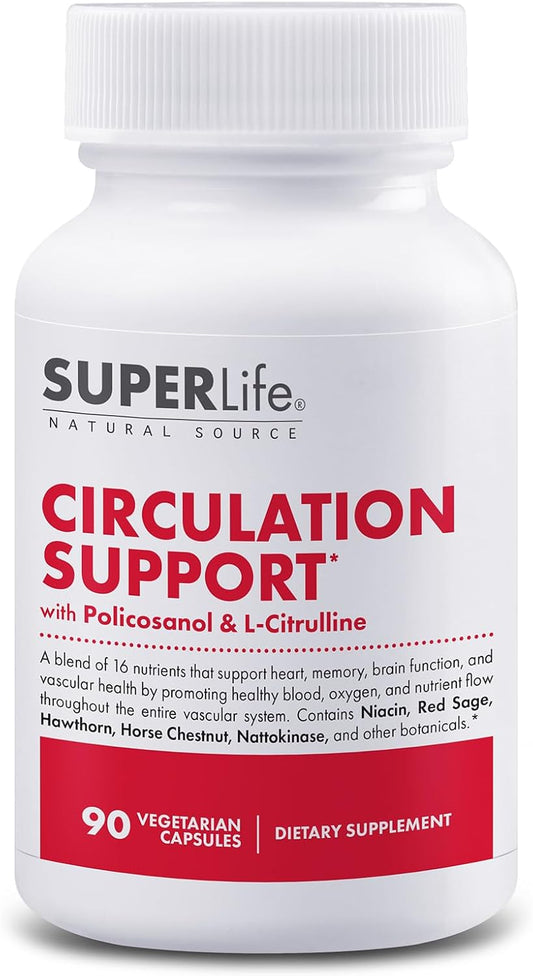 Circulation Support Supplement with Hawthorn Berry, Ginkgo Biloba, Butcher's Broom, Horse Chestnut, L-Arginine & Ginger Root - Promotes Healthy Blood, Oxygen & Nutrient Flow - 90 Capsules