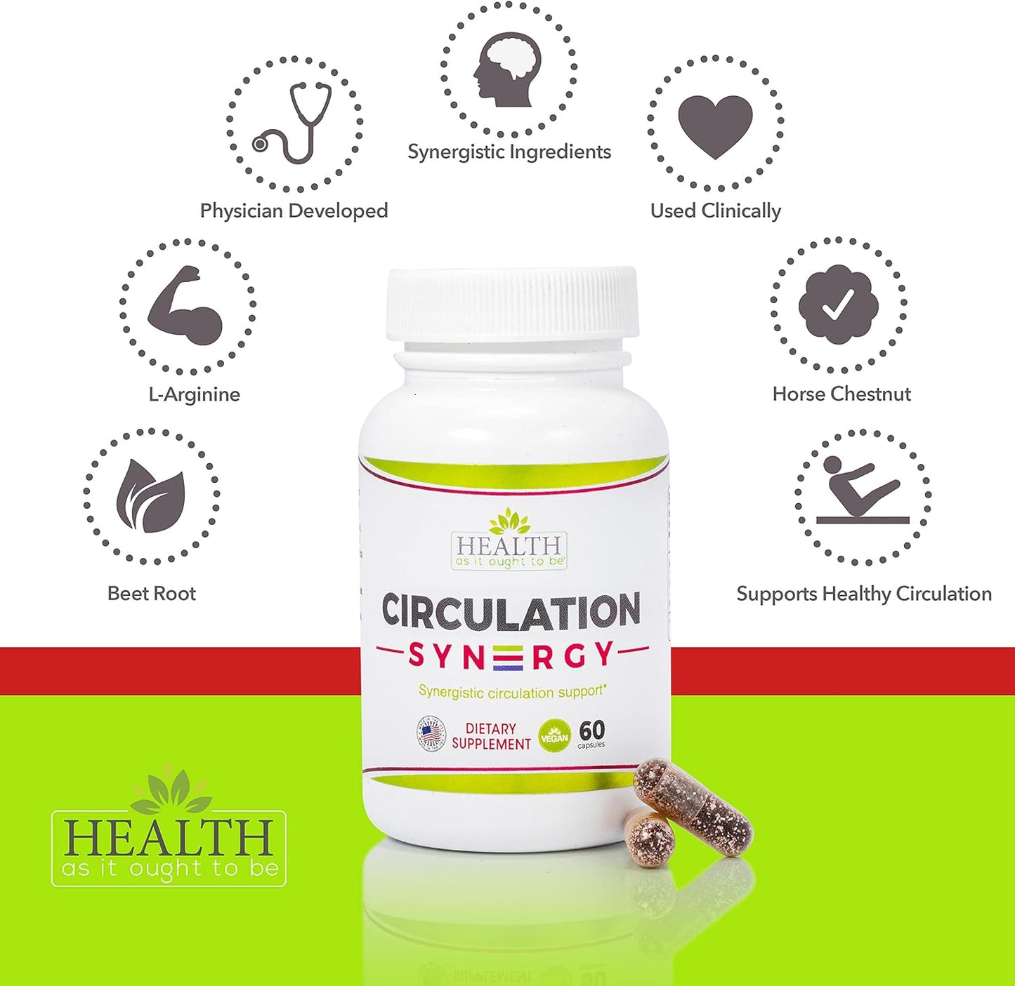 Circulation Syn3rgy Supplement - Physician Formulated with Beet Root, L-Arginine, Horse Chestnut | 60 Capsules for Improved Health