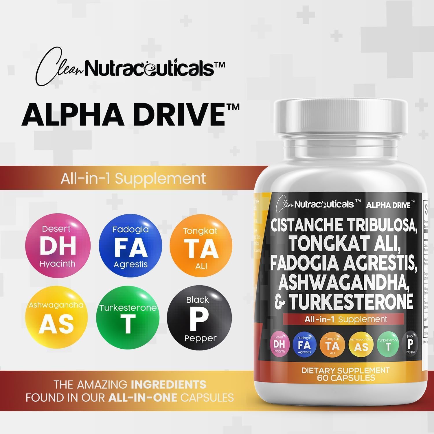 Cistanche Tribulosa Fadogia Agrestis Tongkat Ali Turkesterone Pills for Men - 60 Count Supplement by Clean Nutraceuticals