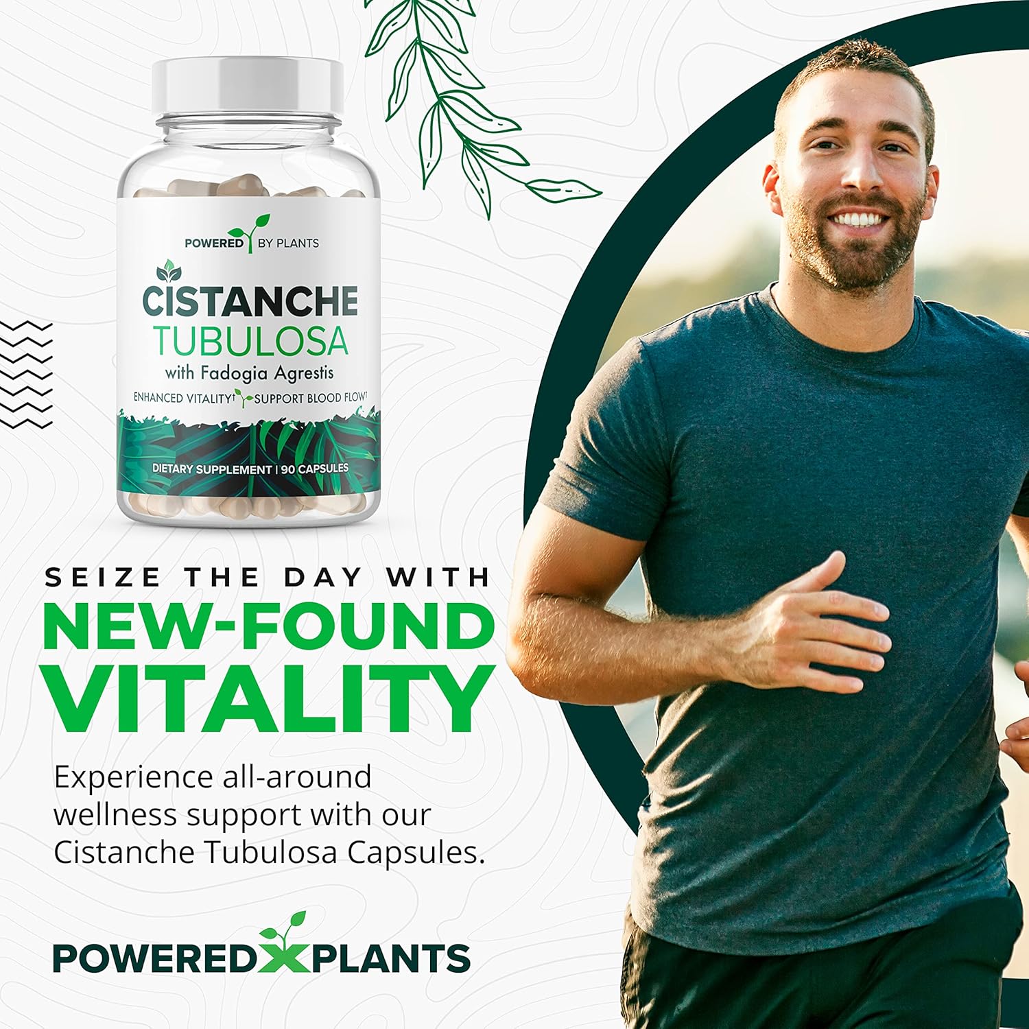 Cistanche Tubulosa & Fadogia Agrestis Blend with Bioperine - Boosts Vitality - Natural Supplements for Men & Women by Powered X Plants, 90 Servings